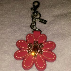 Coach Pave pink leather flower Keyfob